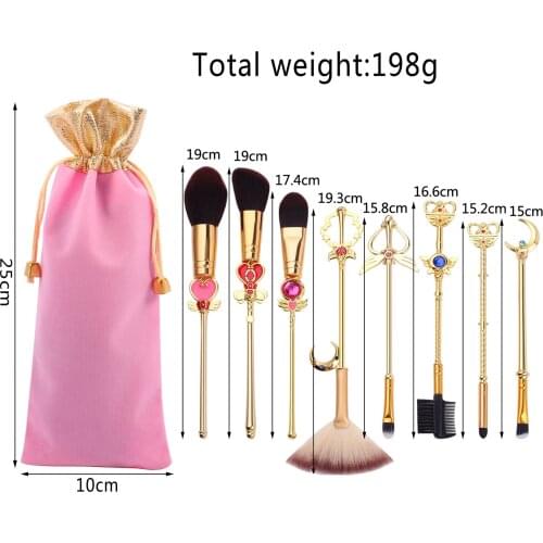 Hot Sailor Moon Cosmetic Makeup Brushes Set 8pcs Tools Kit Eye Liner Shader Foundation Powder Natural-Synthetic Pink Hair