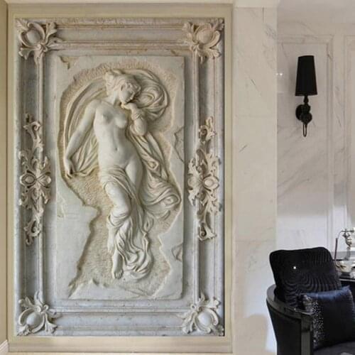Custom Mural Wallpaper European Style 3D Stereoscopic Art Relief Angel Nude Statue Entrance Hallway Corridor Glitter Wallpaper