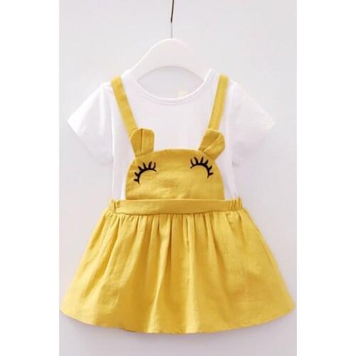 New Baby Girl Clothes Dress Casual Solid Rabit Patch Korean Summer Cotton Cute Pretty Clothing Children Kids Baby Girl Dresses