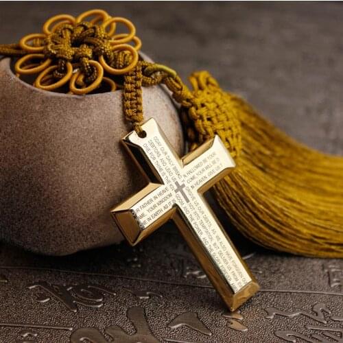 New Car Pendant Metal Diamond Cross Jesus Christian Religious Car Rearview Mirror Ornaments Hanging Auto Car Styling Accessories