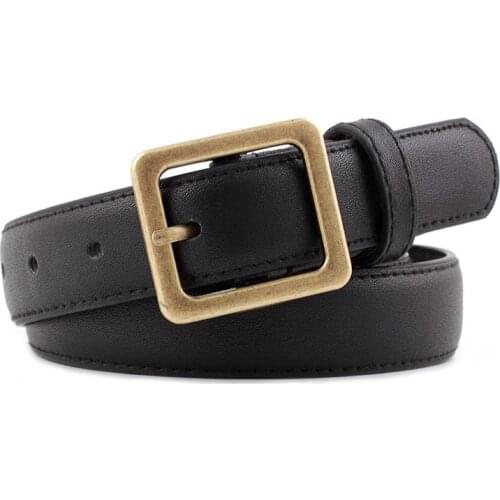 New Retro Gold Buckle Pu Belt Women Men Fashion Pin Buckle Belts Female Jeans Dress Brand Design Waistband 2021