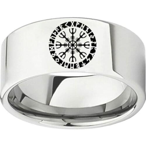 Viking Rune Compass Rings Scandinavian Stainless Steel Jewelry