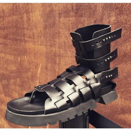 Ins web celebrity gladiator sandals, summer style, genuine leather, Korean version Thick bottom air permeability boots