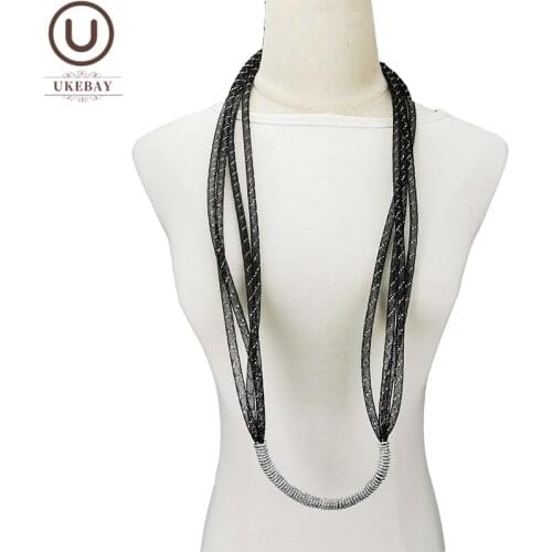 UKEBAY Mesh Necklaces Alloy Chains Handmade Design Pendant Necklaces Black Lace Rope Original Jewelry Ladies Gift Accessories