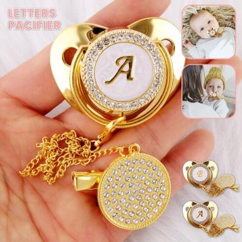 Rhinestones Baby Pacifier Pacifier Clip Chain 26 Letters Silicone Infant Nipple Baby Shower Gift BPA Free Dummy Soother