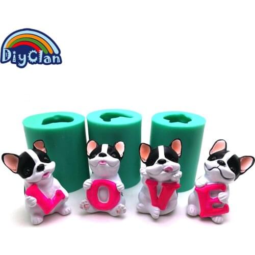Valentines Day DIY LOVE Silicone Candle Mold For Cake Chocolate Decorations Mold 3D LOVE Dogs Handmade Soap Candle Making Mould