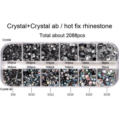 2088pcs AB Color Mix Sizes Glass Crystal Hot Fix Rhinestone Set Flatback Crystal Glue Rhinestones Diamond For DIY Decorations