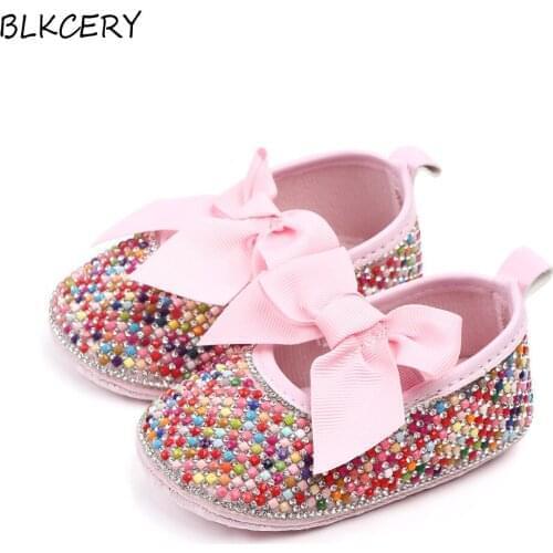 Famous Brand Baby Girl Shoes Pink Bling Rhinestone Newborn Infant Footwear Toddler Mary Jane Flats for 1 Year Christian Gifts