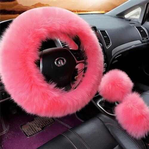 Car Steering Wheel Cover Winter Thickening Gm Hand-Sewn Wool Universal Steering Wheel Cover Car Interior Accessories