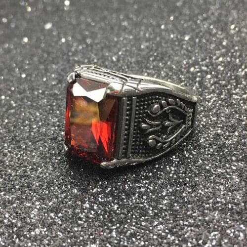 High Quality With Crystal Vintage Ring for Men CZ Stone Punk Style 316L Stainless Steel Jewelry