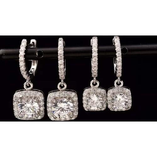 0.5-1ct Moissanite Drop Earrings for Women Square Classic S925 Sterling Silver Platinum Plated Earrings Fine Jewelry