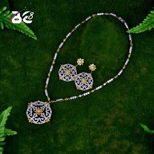 Be 8 Luxury Style Round Flower Shape Colorful CZ Pendants Bridal Women Wedding Jewelry Sets Bijoux Femme Ensemble S054