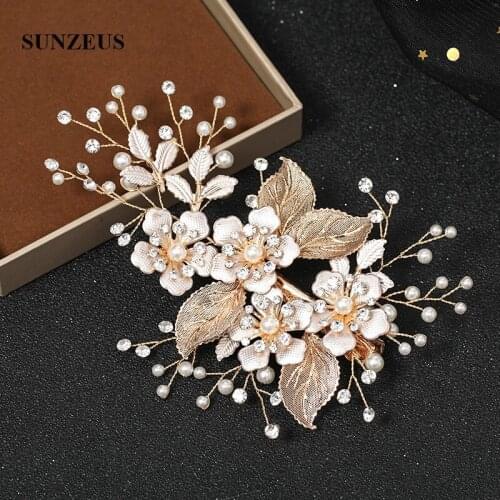 Gold Metal Flowers Hair Clips for Bridal Wedding Hair Accessories Beaded Pearls Hot Selling Women Party Headwear 2021 HD14