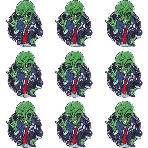 10Pcs/Lot Aliens Patch Iron On Patches For Clothes Cartoon Embroidered Patches For Clothes Green Patch Sew On Clothing Applique