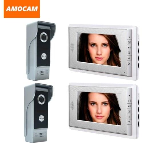 2-Camera 2-Monitor 7 inch monitor video door phone intercom doorbell Night Vision camera wired video doorphone interphone system