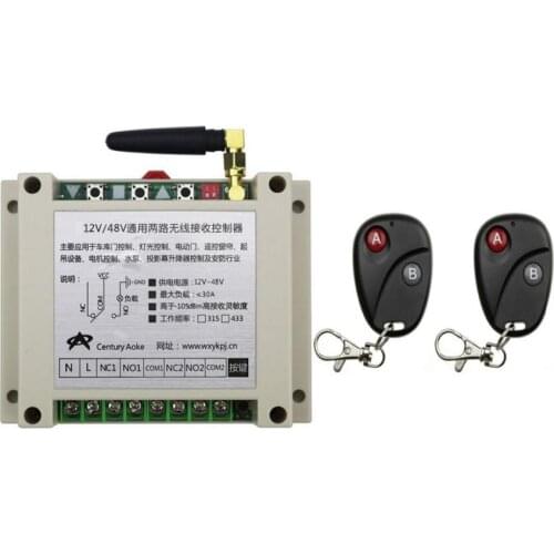 2017 New DC12V 24V 36V 48V 10A 2CH 2Channe RF wireless remote control switch System, 2 X Transmitter + 1 X Receiver,315/433
