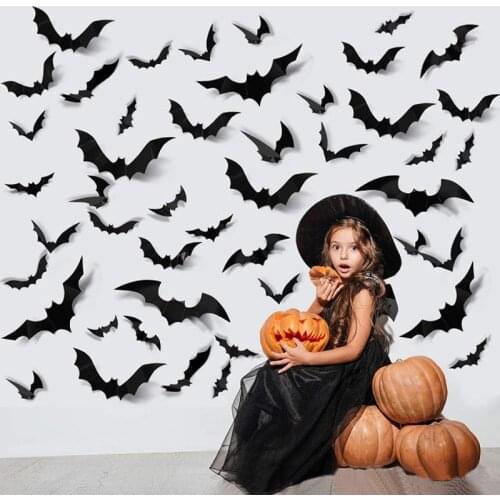 28PCS Halloween Decoration 3D Black Bat Halloween Party DIY Decor Wall Sticker Bar Room Halloween Party Scary Decos Props