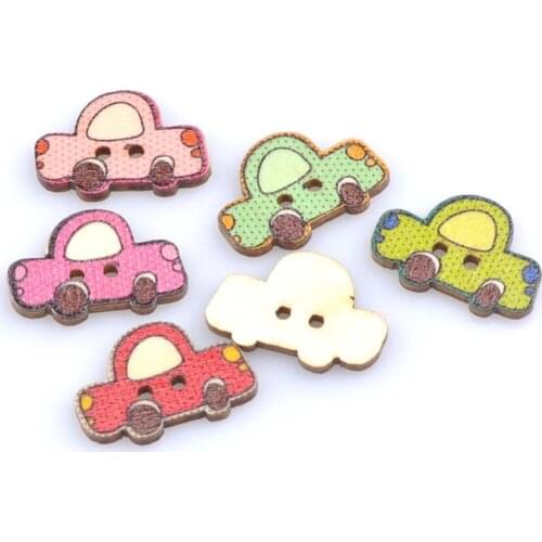 50pcs Cute Car Pattern diy Wooden buttons Botones Handmade Accessories Decoration Scrapbooking Crafts 24x16mm MT0960