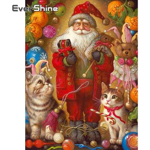 EverShine 5D DIY Diamond Painting Christmas Cat Picture Of Rhinestones Diamond Embroidery Cartoon Mosaic Kits Handmade Hobby