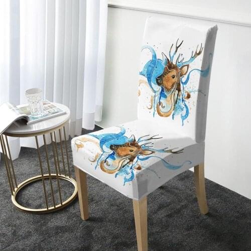 Animal Deer Print Chair Cover Elastic Dining Chair Protector Cover Washable Slipcover for Christmas Banquet Party Home Decor