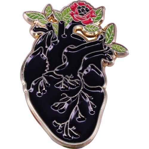 Black Anatomical Heart Flower Pins Romantic Gifts for Her Him Trendy Goth Decor