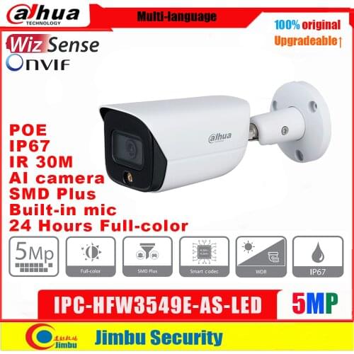 Dahua WizSense Full-color Poe IPC-HFW3549E-AS-LED 5MP Built-in Mic IP Camera Warm light Bullet Network Camera
