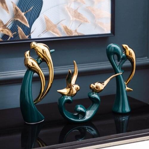 Home Decoration Animal Sculpture Abstract Ceramic Love Bird Statues Creative Design Countertop Vase Living Room Accessories Gift