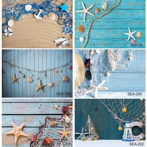 1st Birthday Photozone Wooden Board Starfish Light Boat Sea Beach Kid Portrait Photography Backdrops Photo Background Photophone