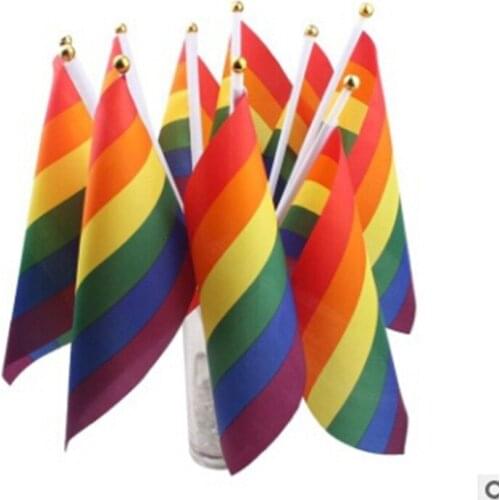Hot Creative 12Pcs Plastic Stick Rainbow Hand Flag Car Flags American Flag Lesbian Gay Pride Cheerleading Competition Products