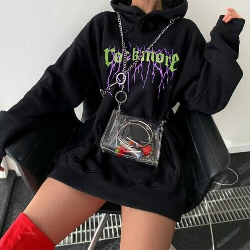 Gothic rockmore letter printing Harajuku dark casual HipHop Streetwear cool Hoodie Sweatshirt Punk vintage Chic loose women Top