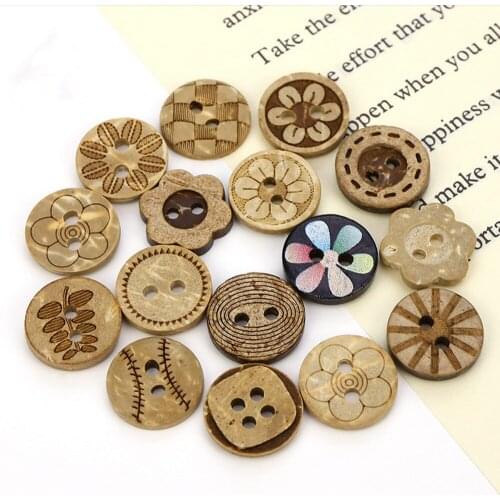 200PCS Round Coconut Sewing Buttons Patterns 2 Holes 12.5mm Replacement For Shirt Cardigans Kid‘s Childrens Clothes Scrapbook