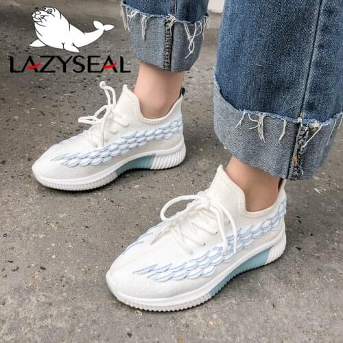 LazySeal Height Increasing Platform Ankle Boots Shoes Woman Round Toe Lace-Up Walking Footwear New Air Mesh Women Sneakers 2019