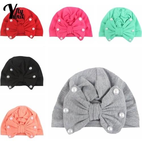 Yundfly 18*12 CM Soft Comfortable Polyester Cotton Newborn Hat Solid Color Handmade Bows Baby Caps Hair Accessories Holiday Gift