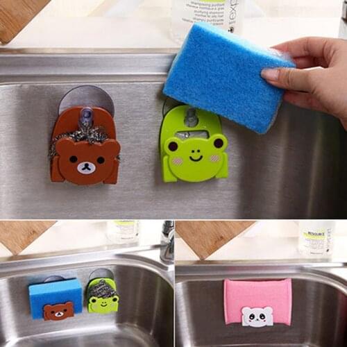 Cartoon Bear Cat Wall Mounted type Bathroom Storage Box Cat Soap bar Holder Sponge Holder Kitchen Tools Hook Drain Shelf Bag