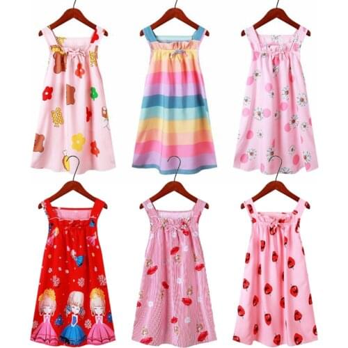 For 2 4 6 8 10 12 14 Yrs Girls Nightgown Summer Kids Poplin Sleeping Dress Cartoon Children Princess Nightdress Loose Pajamas