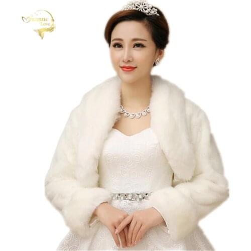 New Bolero Women Faux Fur Stoles Long Sleeve High Quality Fur Bolero Coat Bridal Capes Winter Wedding Jacket Fur Bolero OJ00192