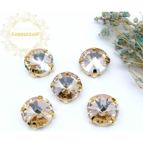 New product Satellite Champagne Crystal Glass Sewing Rhinestones with gold Claw DIY Wedding Dresses