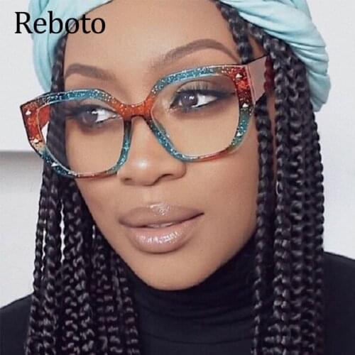 Fashion Color Big Frame Cat Eye Spectacle Frame Women Vintage Crystal Square Glasses Ladies Orange Eyeglasses Eyewear
