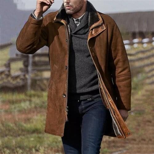Autumn Winter Mens Coat Vintage Casual Solid Zipper With Pocket Lapel Medium Length Thick Warm Wind-proof Loose Overcoat