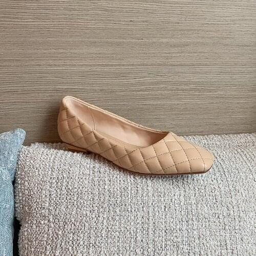 Osunlina Genuine Lether Woman Flats Square Toe 2cm Low Heels Slip On Comfortable Concise Working Leisure Handmade Lady Shoes