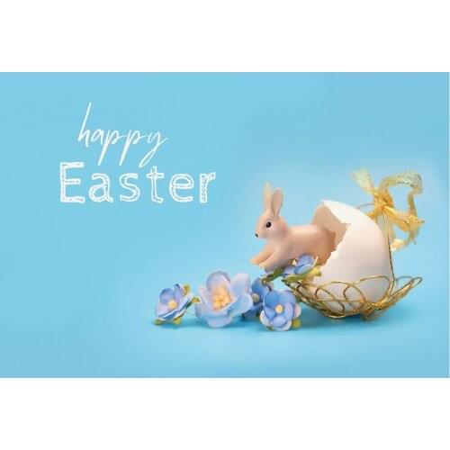 Easter Backdrop Cartoon Blue Flower Cracked Egg Rabbit Photography Background Family Party Decor Photo Booth Studio Prop