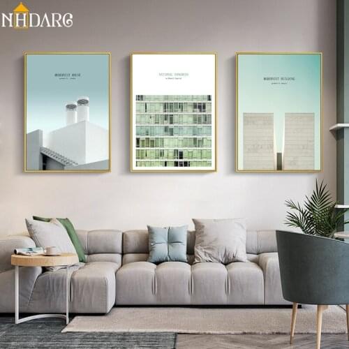 Nordic Light Green Urban Landscape Scenery Posters and Prints Canvas Painting Art Wall Pictures for Living Room Cuadros