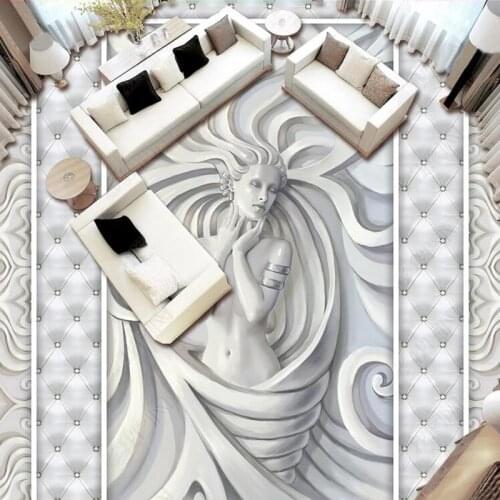 European Style 3D Embossed Sculpture Floor Tile Living Room Bedroom Hotel PVC Self Adhesive Waterproof Floor Mural Wallpaper 3 D