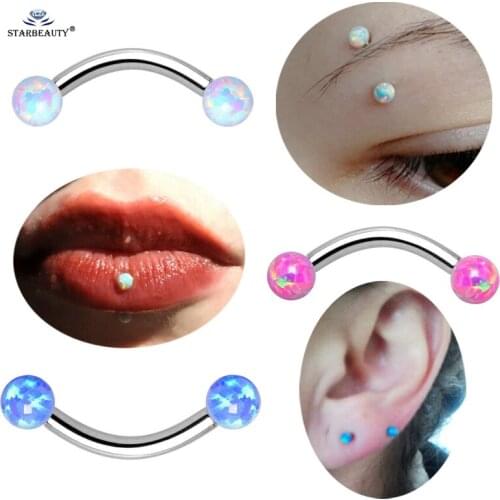 Luxury 1pc 16G White Opal Eyebrow Piercing Ear Lip Labret Tragus Piercing Helix Piercing Nose Ring Nipple Cartilage Earring Gift