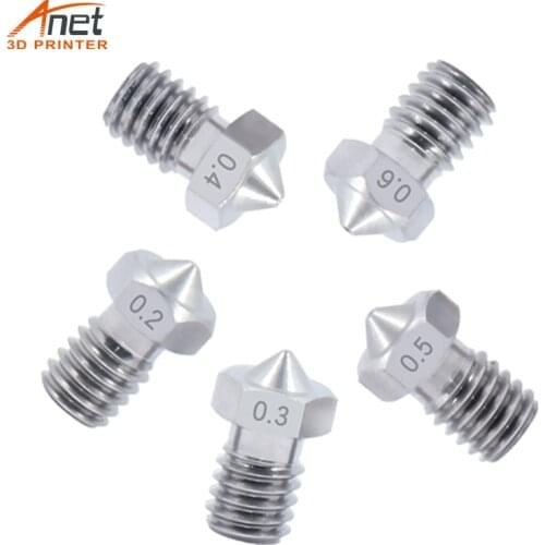 Aent E3D V5 V6 Stainless Steel Nozzle M6 Thread Nozzles 3D Printer Part 0.2/0.3/0.4/0.5/0.6/0.8/1.0mm For 1.75mm/3mm Filament