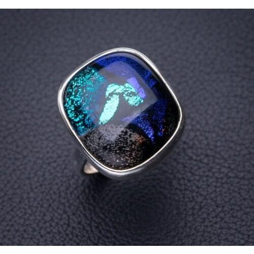 StarGems Natural Rainbow Dichroic Glass Handmade 925 Sterling Silver Ring 7 D7969