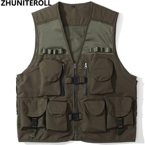 Teachwear Multi Pockets Mesh Men Tactical Vests Biker Vest Tanks Tops Hipster Hip Hop Zipper Mens Jackets Fashion Streetwear