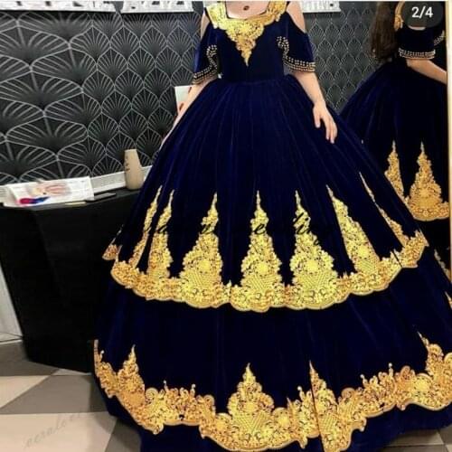 Traditional Kosovo vestidos formales Arabic Velvet Evening Dress Scoop Ball Gown Prom Dress Vestidos De 15 Anos quinceanera