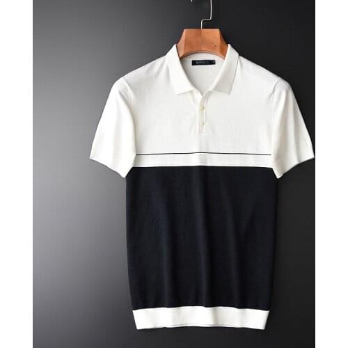 Knitted T-shirts Plus Size 4xl Luxury Summer Short Sleeve Turn-down Collar Mens T-shirt Camiseta Masculina Men Tee