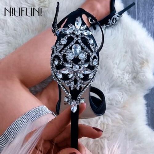 NIUFUNI Sexy Pumps Lady High Heels Sandals Silver Rhinestone Wedding Shoes Women Party Pumps Summer Heeled Sandals Plus Size 42